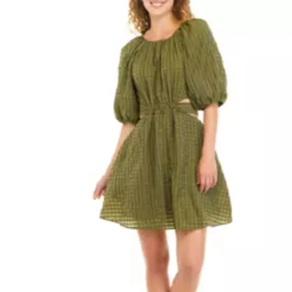 Moon River Womens Plaid Green Mini Dress,w Back Cutouts SZ M